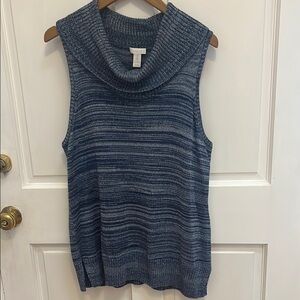 Chico's Blue metallic Sleeveless Cowl Neck Sweater